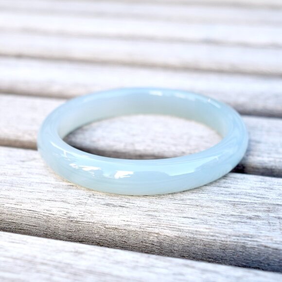 【SOLD】55.6 mm Agate Bangle Bracelet - Blue - Chinese Agate Bracelet - Picture 1 of 4